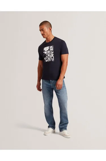 KONEY SS Floral Box Print T-Shirt Navy