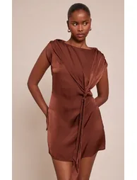 Chocolate Satin Knot Detail Mini Shift - 5