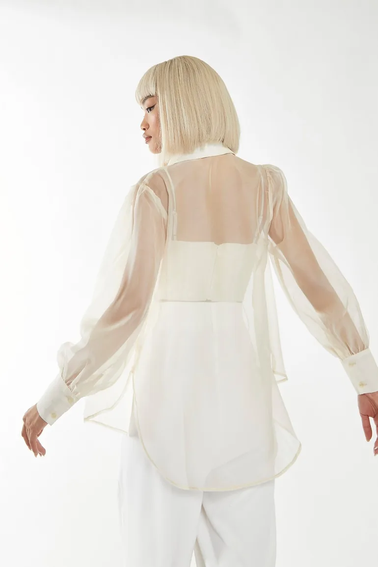 Nude Organza Oversized Shirt - 1