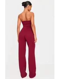 Burgundy Crepe Fold Over Detail Wide Leg Jumpsuit - 1