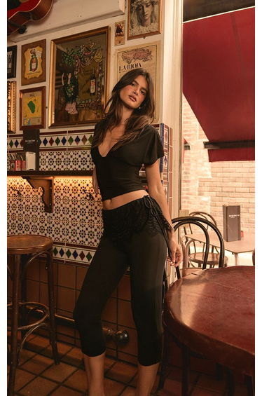 Black Lace Waist Capri's