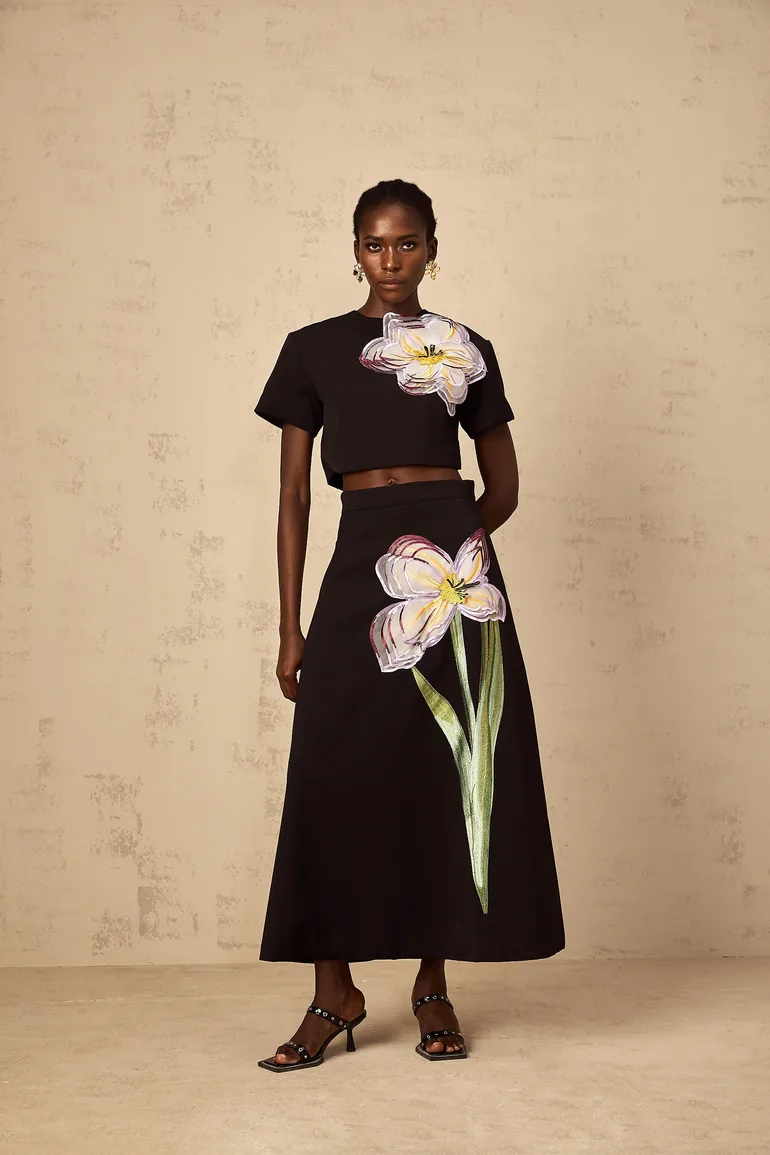 Irène Black Sequin Floral Embroidered Matching Set - 4