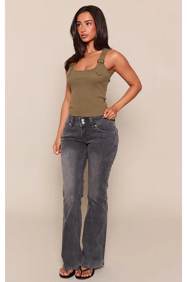 Petite Khaki Ribbed Buckle Detail Vest Top