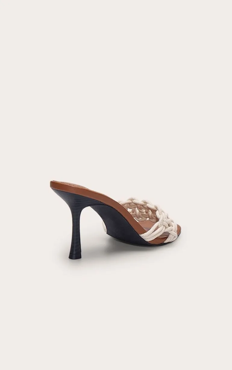 Cream Braided Rope Square Toe Heeled Mules - 1