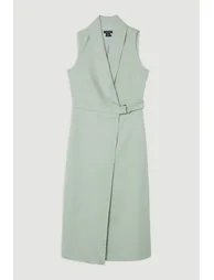 Soft Tie Tailored Sleeveless Pencil Midi Dress - 3