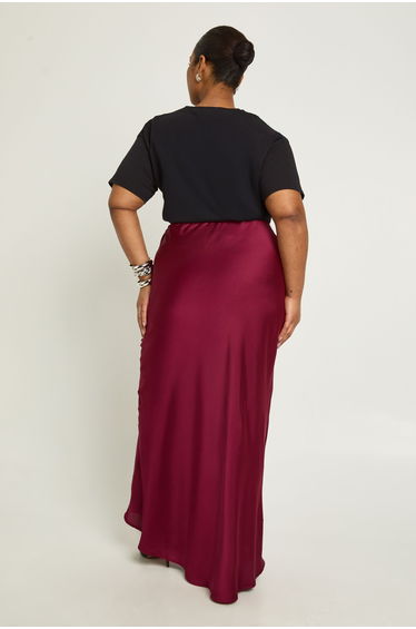 Plus Satin Drawcord Maxi Skirt - burgundy product thumbnail 2
