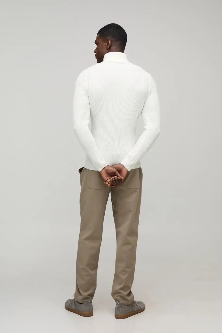 Tapered Fit Half & Half Waistband Textured Trouser - taupe - 1