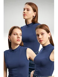 BIPANTOLON Women's 3-Pack Ribbed Half Turtleneck Bodysuits - 1