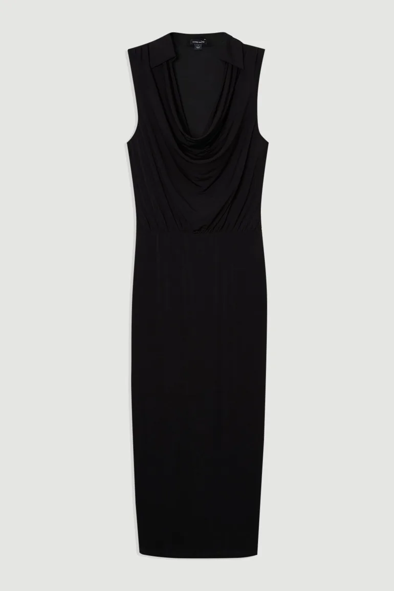 Drape Collared Crepe Midaxi Dress - 3