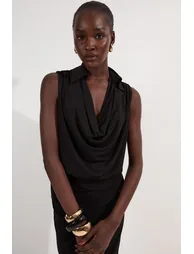 Drape Collared Crepe Midaxi Dress - 1