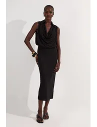 Drape Collared Crepe Midaxi Dress
