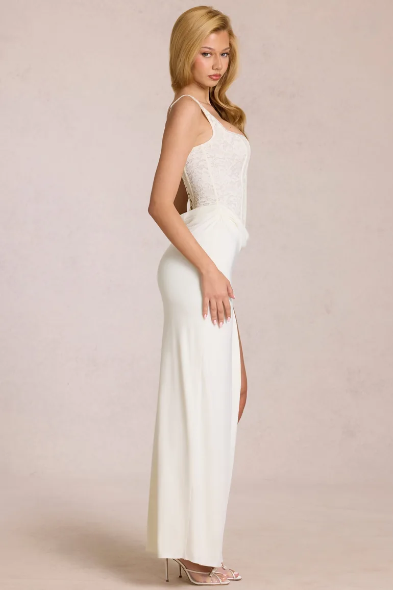 Lace Corset Maxi Dress in Ivory - 3