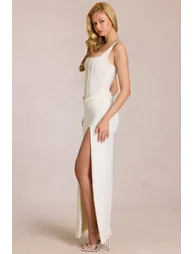 Lace Corset Maxi Dress in Ivory - 7