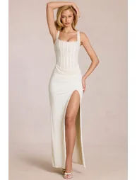 Lace Corset Maxi Dress in Ivory - 6