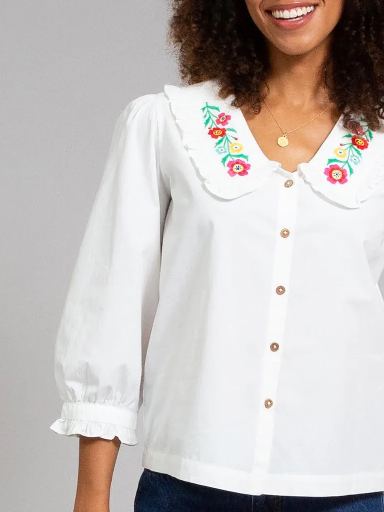 Crendell Embroidered Collar Poplin Blouse - 3