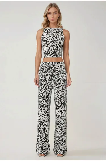 Wide Leg Zebra Print Trousers