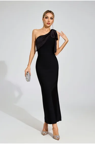 Twain Black Bandage One Shoulder Dress