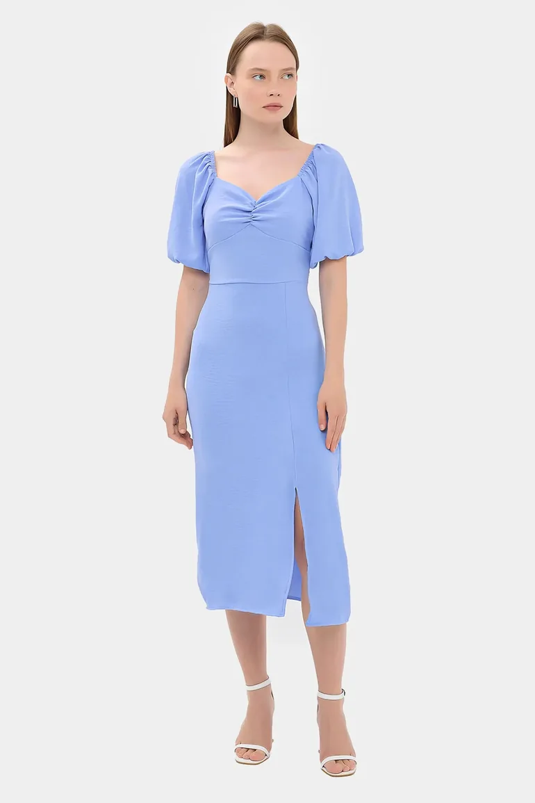 Sweetheart Neck Midi Dress with a Side Slit