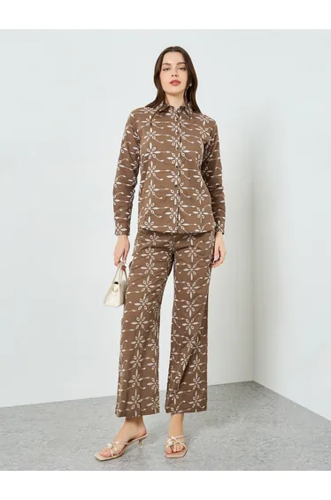 Brown Embroidered Shirt and Trousers Co-Ords