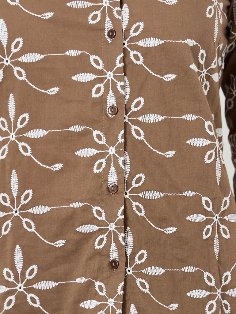 Brown Embroidered Shirt and Trousers Co-Ords - 2