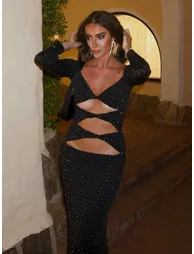 Hedwig Off Shoulder Rhinestone Cutout Maxi Dress - 2