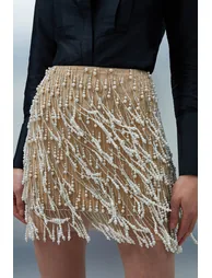 Pearl Tassel Embellished Woven Mini Skirt - 3