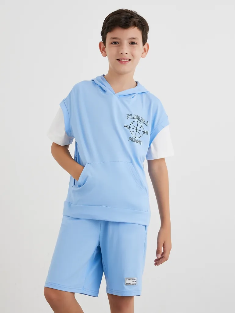 Hooded Oversized T-Shirt and Shorts Set - 1