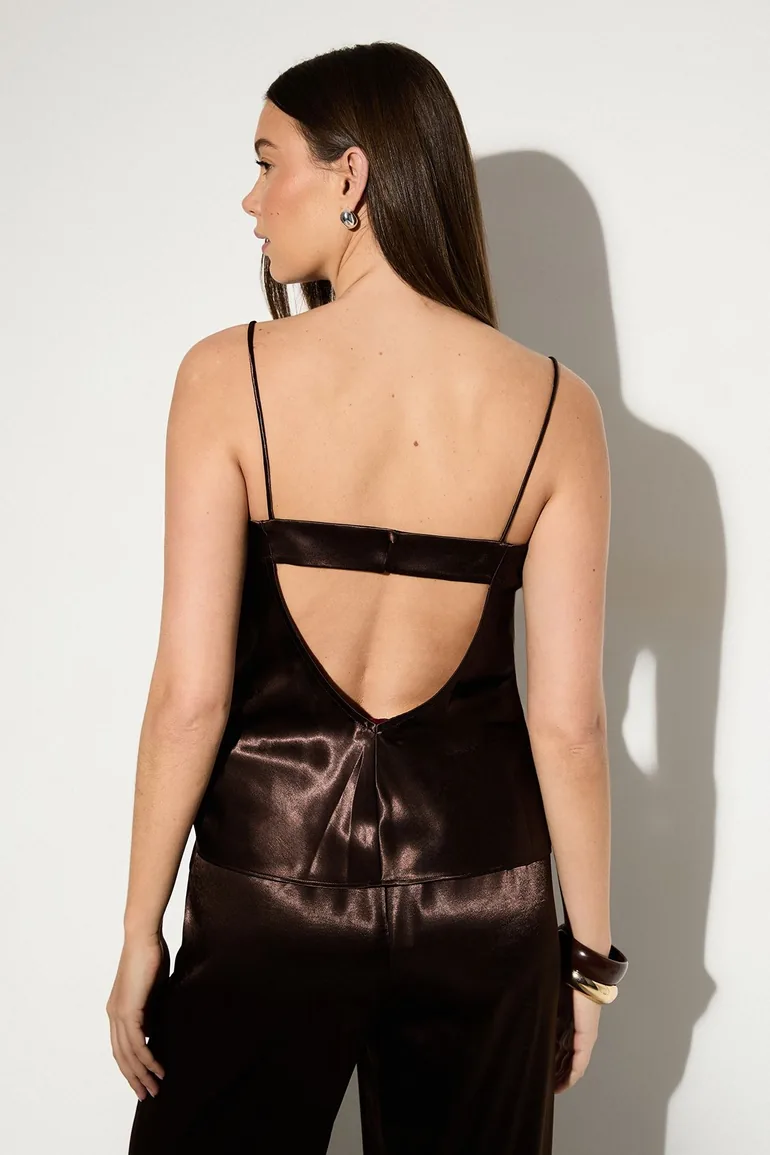Textured Satin Open Back Cami - 2