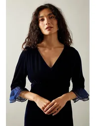 Occasion Velvet Pleated Cuff Mini Dress - 3