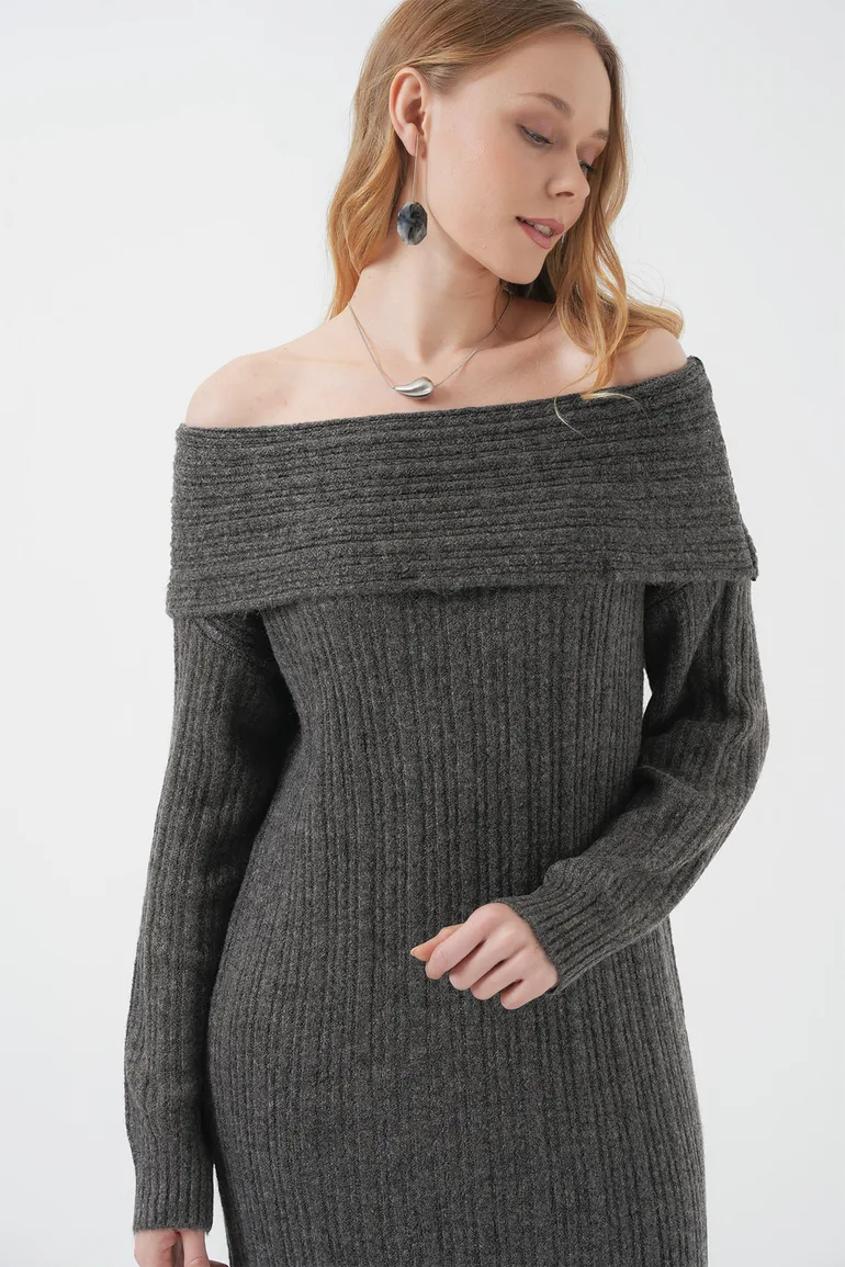 BDART Oversized Ribbed Knit Midi Dress with Madonna Collar - 1