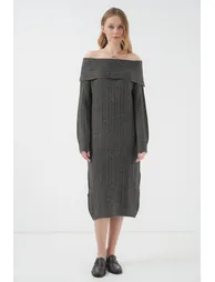 BDART Oversized Ribbed Knit Midi Dress with Madonna Collar