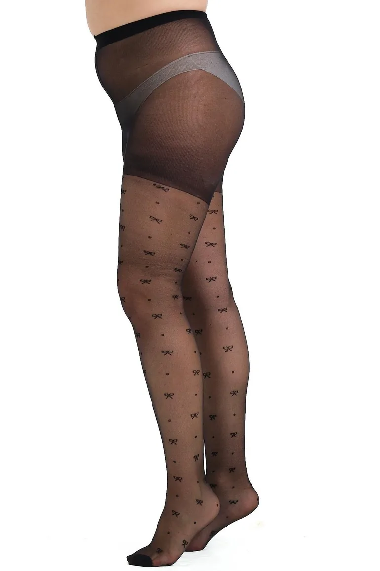 2 Pack Bow Patterned Large Size Tights - 1