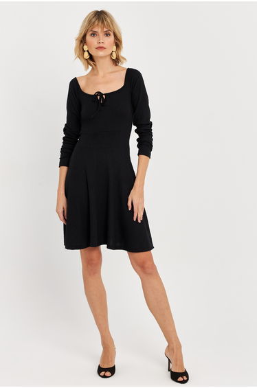 Black Mini Women's Dress - Front Tie