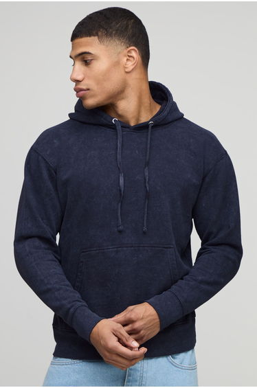 Navy Regular Fit Limited Edition Washed Printed Hoodie - navy
