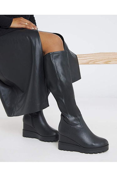 Stretch Wedge Knee High Boot Ex W SC-CP