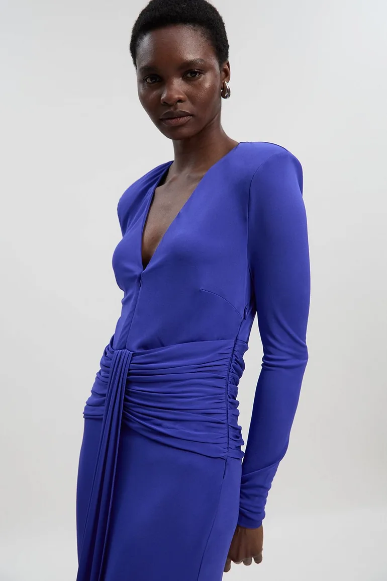 Premium Stretch Crepe Jersey V Neck Zip Detail Maxi Dress - 2