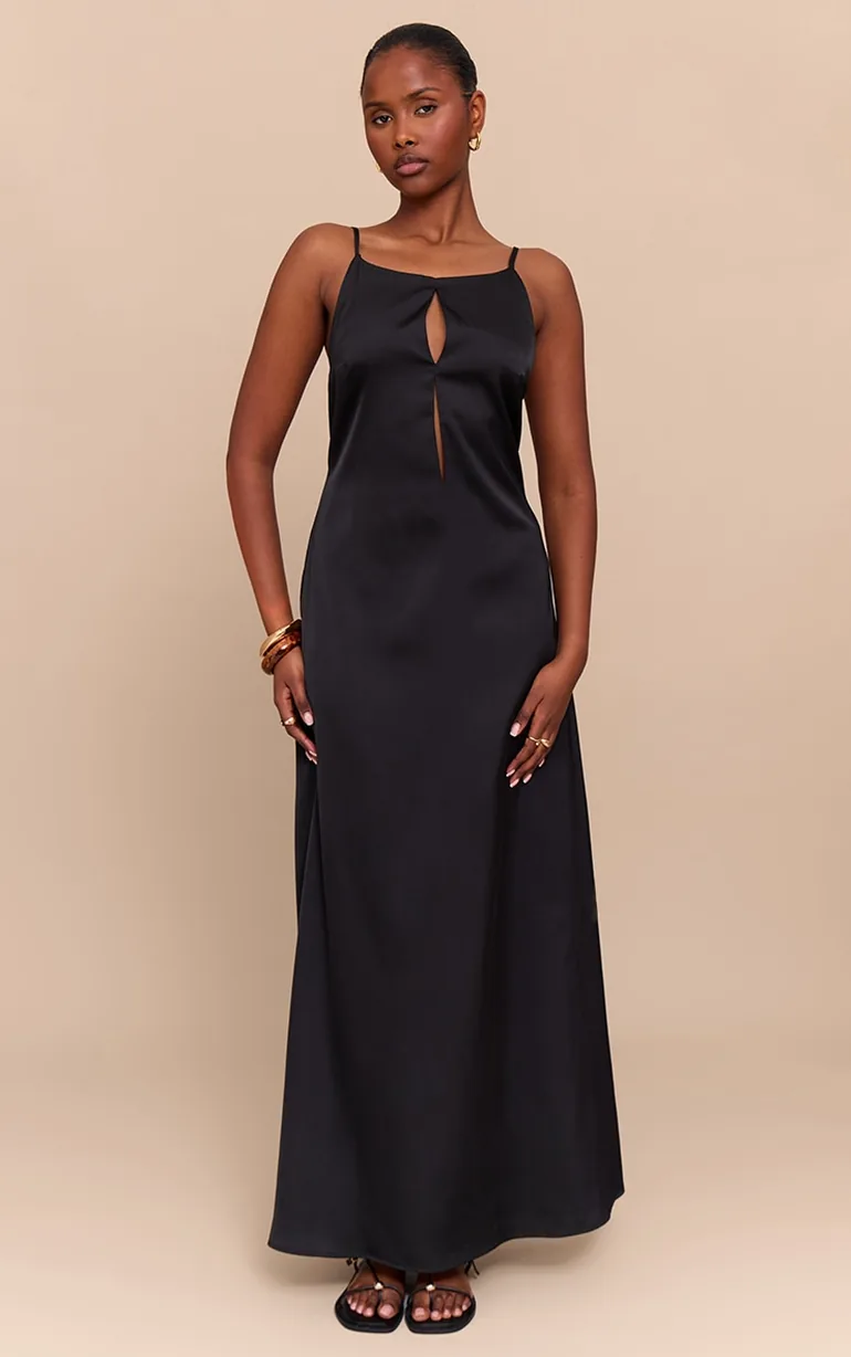 blue halter dress Elegant Halter Light Blue Pleated Deep V-Neck Open Back Tie-Up Satin Maxi Dress L / Light Blue