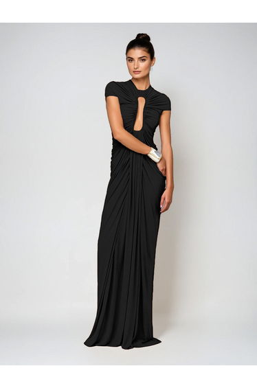 Drosyne Cutout Ruched Draped Maxi Dress In Black