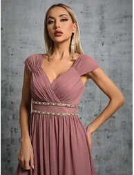 Leely Women's Elegant V Neck Cap Sleeve A-Line Dress - 3