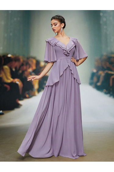 Leely Elegant Collar Flounce Sleeve Party Dress