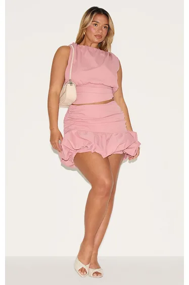 Shape Rose Ruched Dropped Hem Puffball Mini Skirt