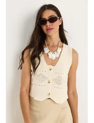 LUCCI Textured V-Neck Button Closure Crop Sweater Vest - 2