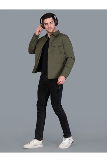 Men Olive Button-Down Corduroy Jacket