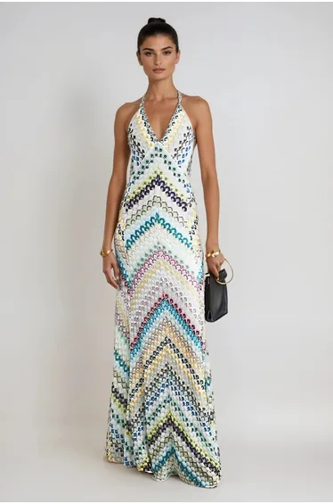 فستان ماكسي بظهر مكشوف بحمالات رفيعة - أخضر