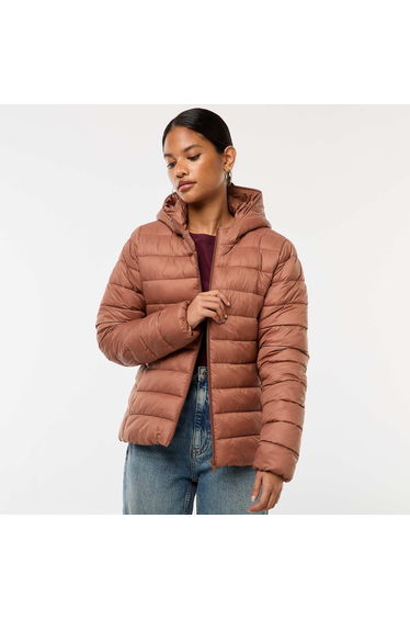 Lightweight Padded Jacket with Hood BROWN