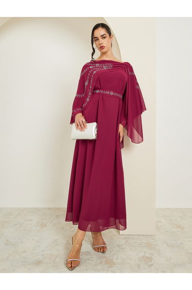 Women Embellished Cape Sleeve Maxi Dress