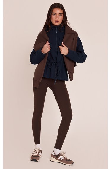 Navy Interlock Peplum Funnel Neck Zip Up Jacket