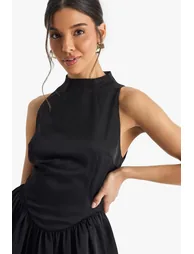 Premium Satin High Neck Volume Mini Dress - 3