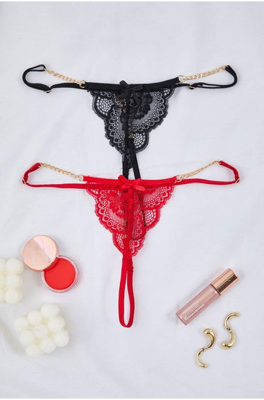 Multicolor 2-pack lace string chain plain thong panties