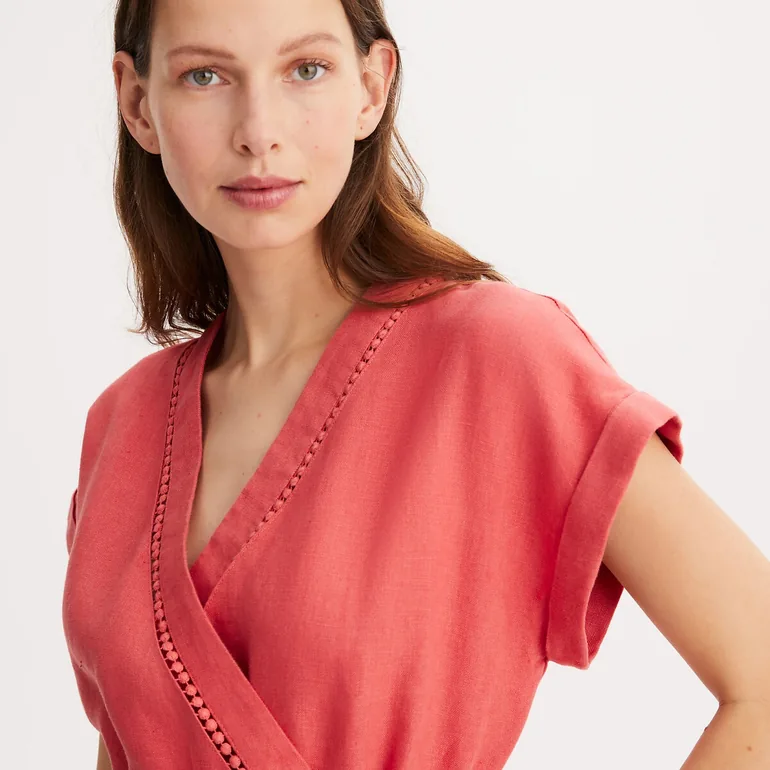 Linen Shift Dress, Midi 3/4 Length - 2